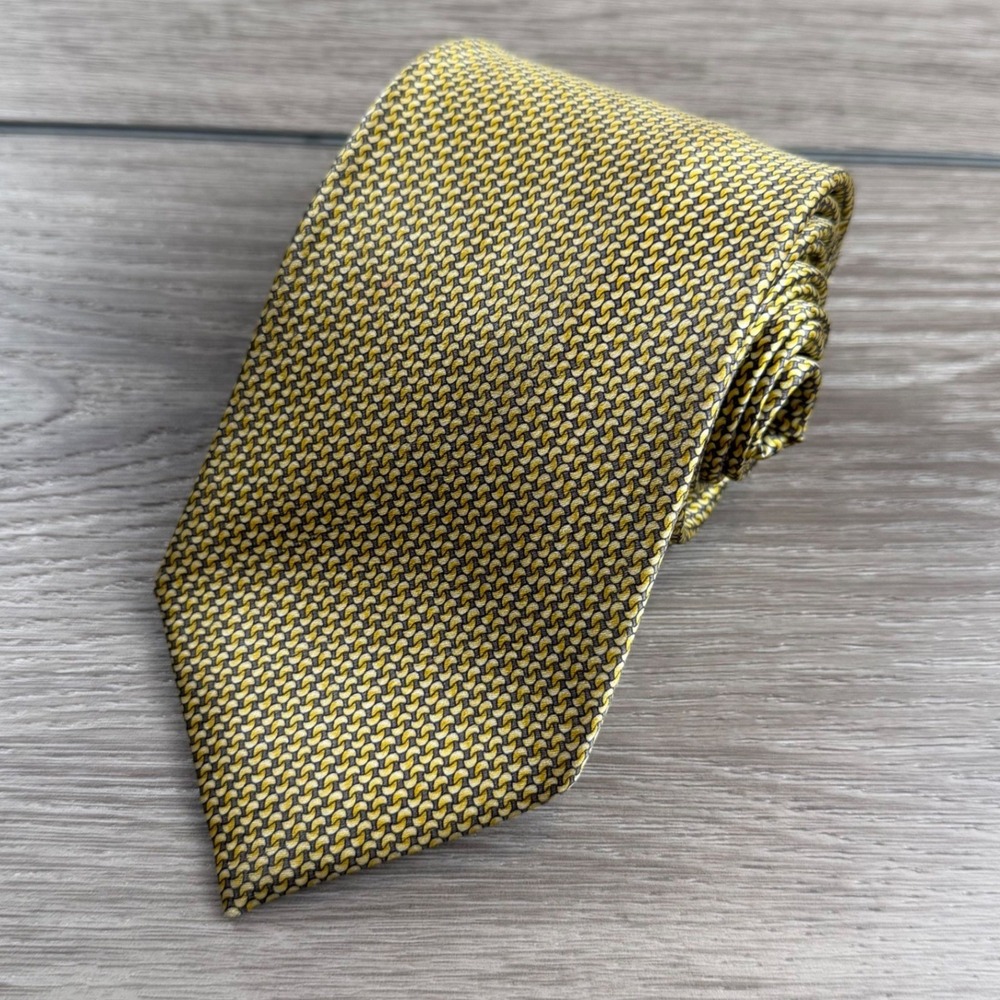 Brioni Mens Necktie Silk Geometric Pattern Gold Black OS